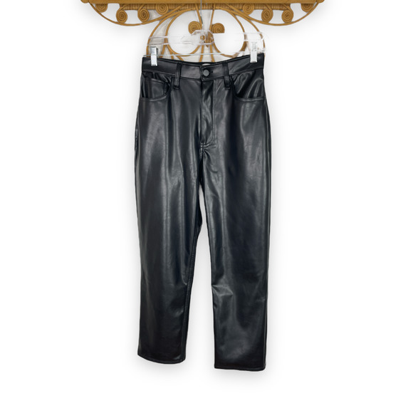 Abercrombie & Fitch Vegan Leather Ankle Straight Ultra high rise Pant Black 27 - Picture 1 of 9